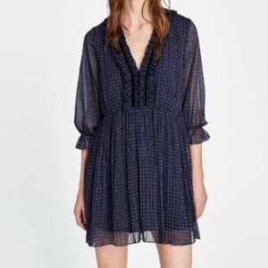 Zara Blue Long Sleeve Plunge Sundress